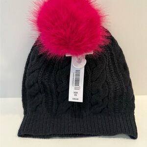 Anna & Ava Black Knit Hat with Bright Pink Pom Pom, NWT